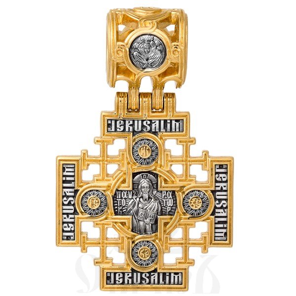 крест «господь вседержитель. иерусалимская икона божией матери», серебро 925 проба с золочением (арт. 101.263)